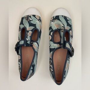 Toms Womens Floral Mary Jane Canvas Shoes with Buckle Size W9.5